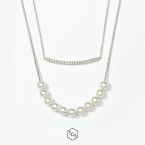Touchstone Crystal White Crystal Pearls Get in Line Necklace Swarovski 💎16-18"